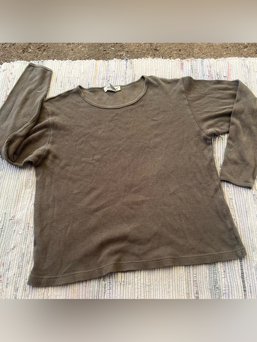 Vintage 90s grunge skater distressed waffle knit shirt green